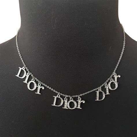 dior silver logo necklace oval|genuine christian Dior necklace.